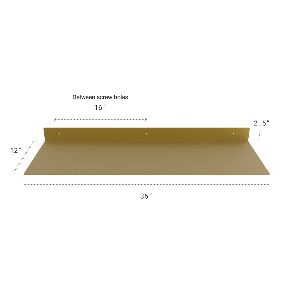 Powder Coated Industrial Forged Steel Linear Floating Shelf - (Colors: Black, White, & Gold) (Sizes: 12", 24", 36", 48") Industrial Steel (USA) diycartel 36in x 12in Gold 