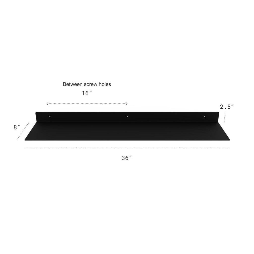 Powder Coated Industrial Forged Steel Linear Floating Shelf - (Colors: Black, White, & Gold) (Sizes: 12", 24", 36", 48") Industrial Steel (USA) diycartel 36in x 8in Matte Black 