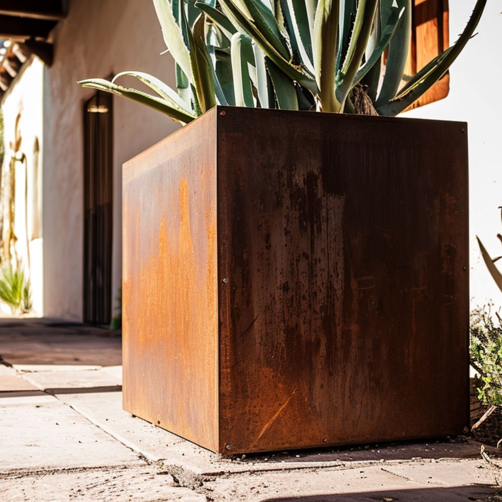 Corten Steel Cube Planter Box Outdoor diycartel 