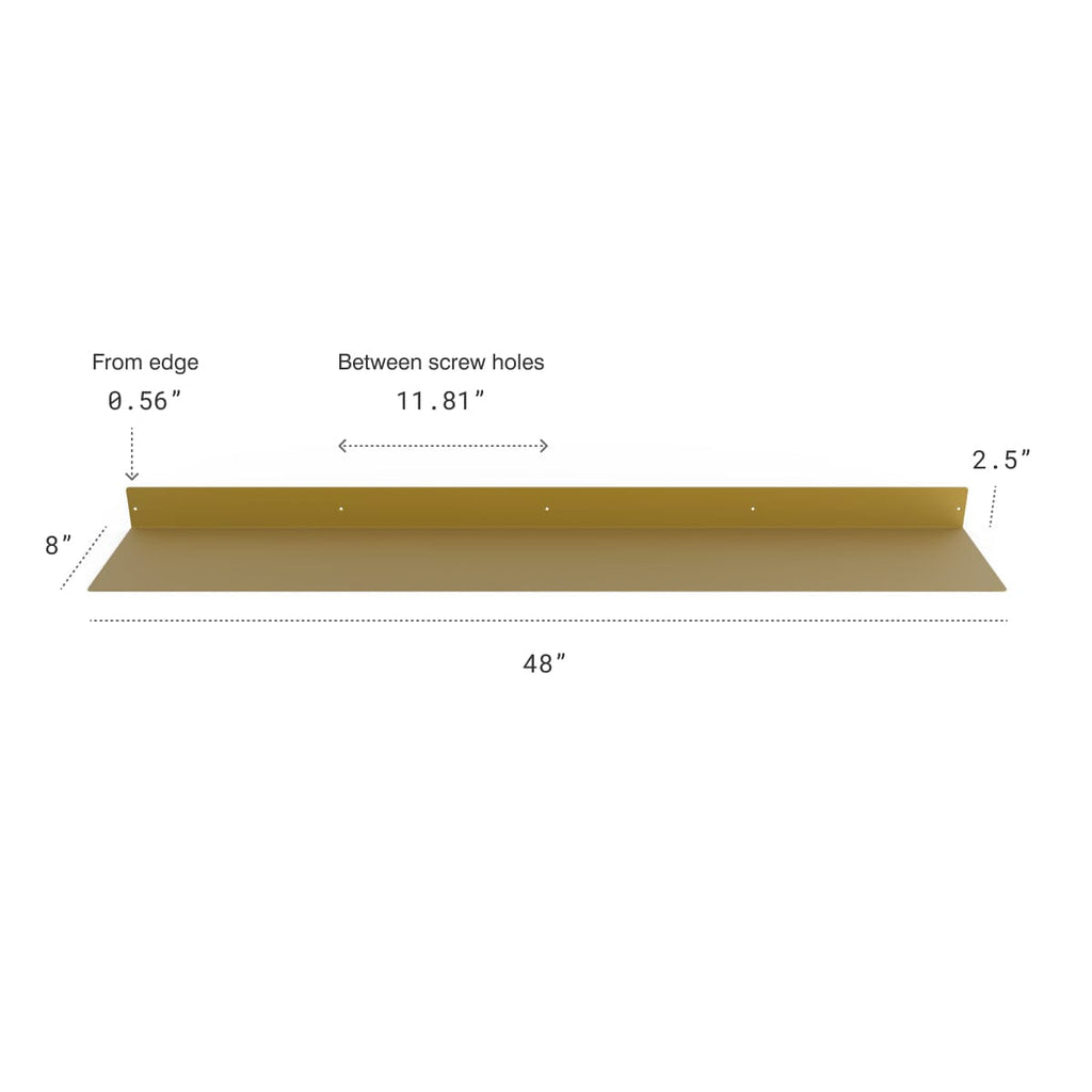 Powder Coated Industrial Forged Steel Linear Floating Shelf - (Colors: Black, White, & Gold) (Sizes: 12", 24", 36", 48") Industrial Steel (USA) diycartel 48in x 8in Gold 