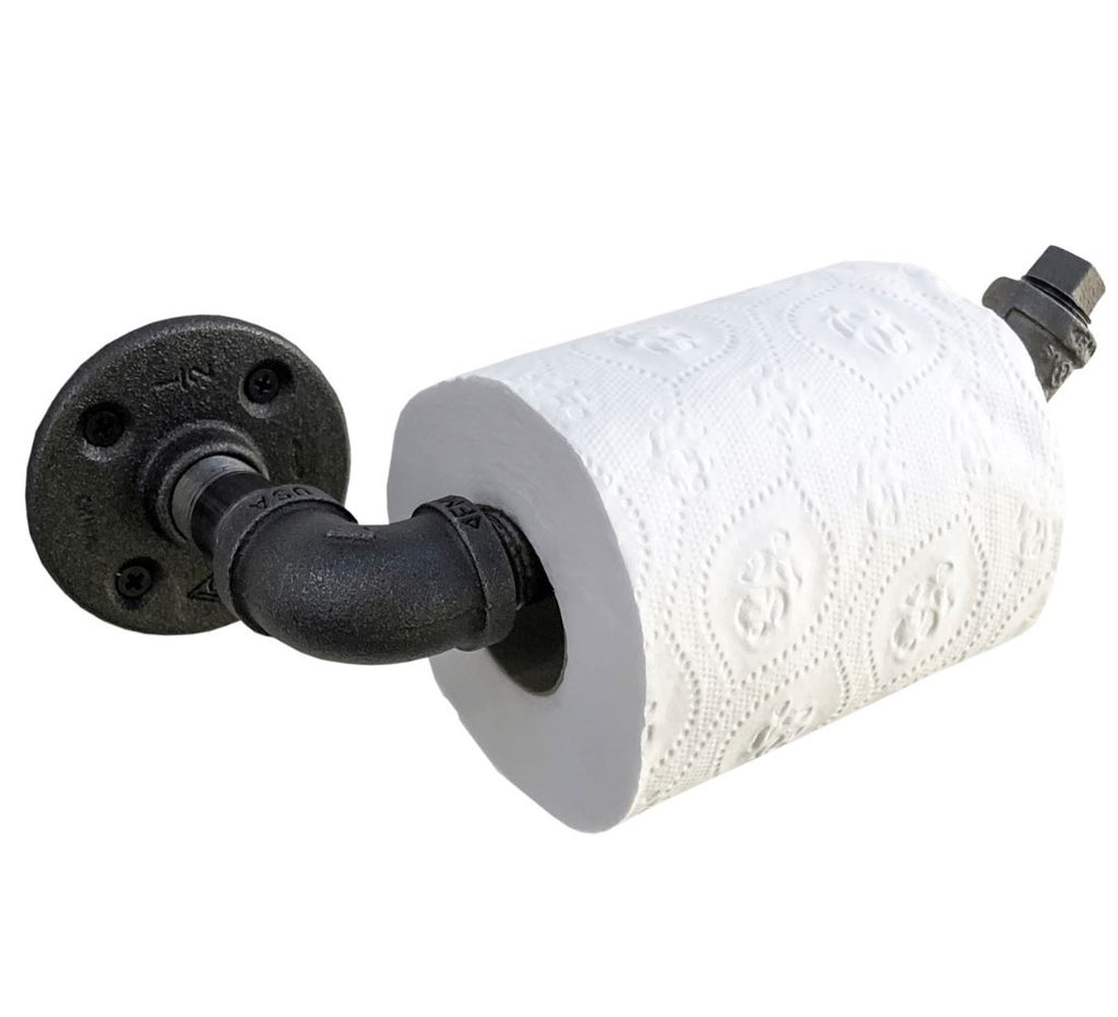 Pipe Decor 1/2 in. x 2.4 ft. L Black Steel Pipe Freestanding Toilet Paper Holder Kit