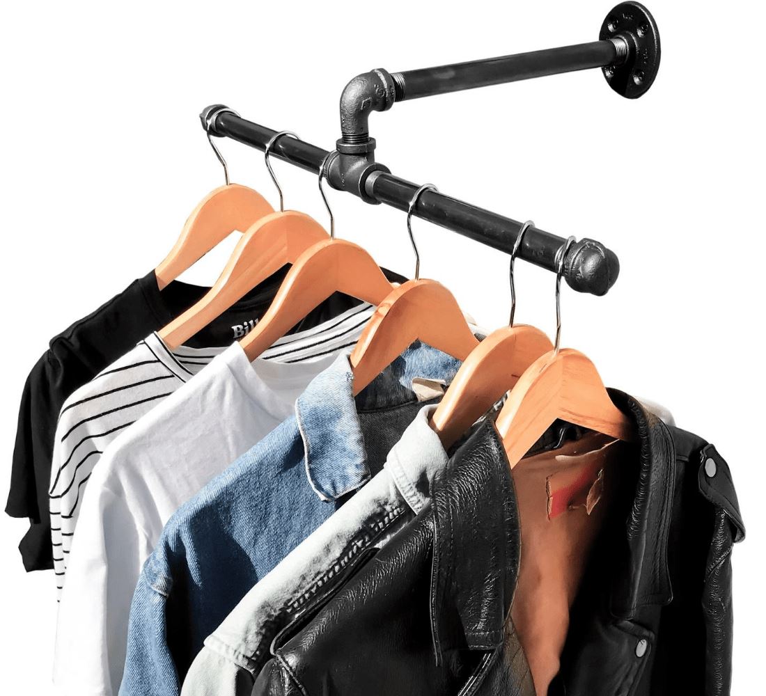 Industrial Pipe Wall Mounted Clothing/ Garment Rack | DIY Cartel – DIY ...