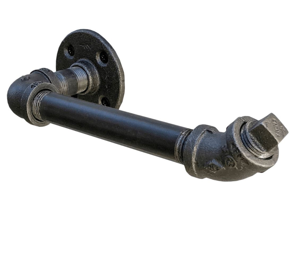 Toilet Paper Holder Stand:Industrial Cast Iron Pipe with Stained Wood  28x15.75 - Excello Global Brands